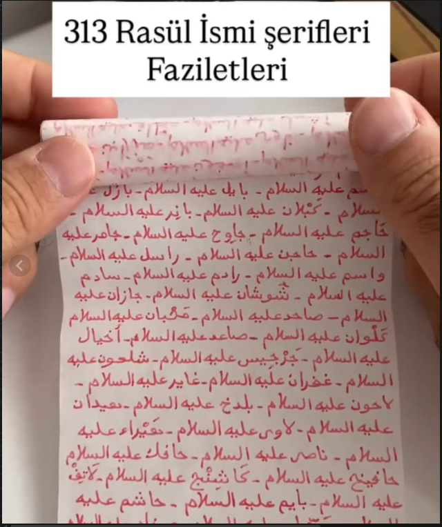 313 Rasûl İsm-i Şerifleri el yazması